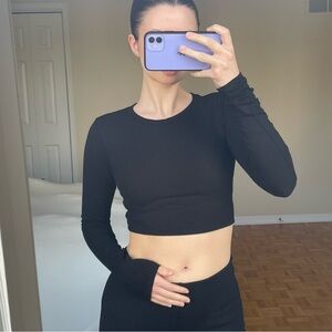 Garage Black Ribbed Long Sleeve Crop Top